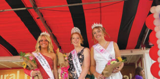 
			
				                                Crowned the 2024 Ohio Rural Heritage Festival Queen was Gracie Blackburn (middle). Finishing as first runner-up in the queen pageant was Rylie Cahall (right), and second runner-up was Grace Taylor (left). Photo by Wade Linville
 
			
		